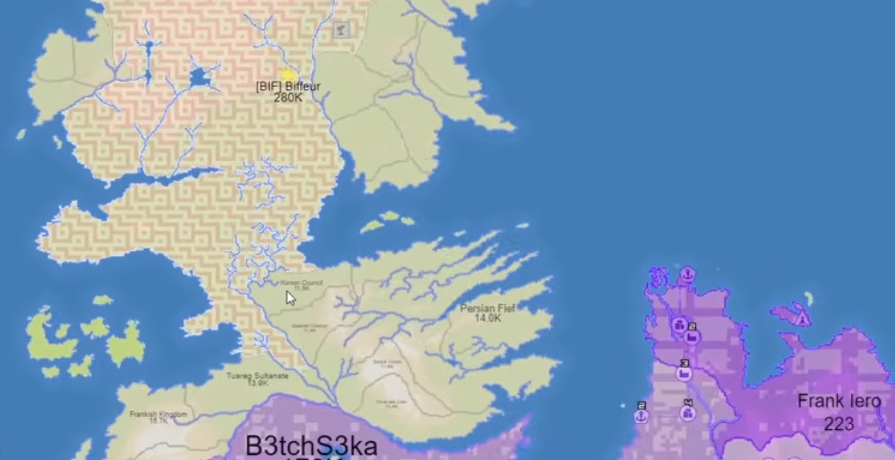 FrontWars Game Beginner's Guide: Visualization of the Bot Annexation strategy, demonstrating how to fully surround an AI player for zero-loss territorial expansion.