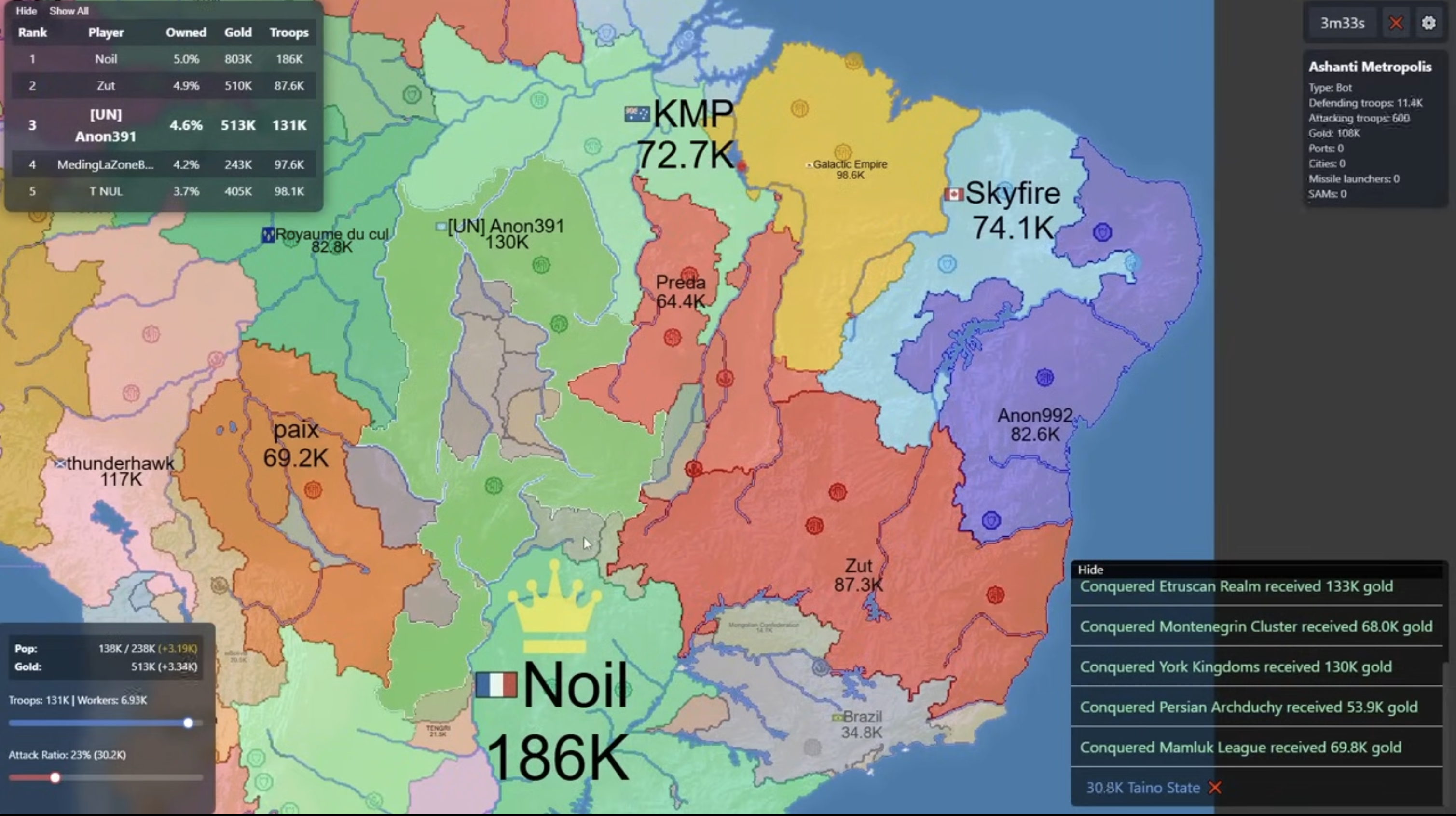 FrontWars Game Combat Guide: Image highlighting Mountain tiles and ground forces, used to explain the movement and Terrain Penalties.